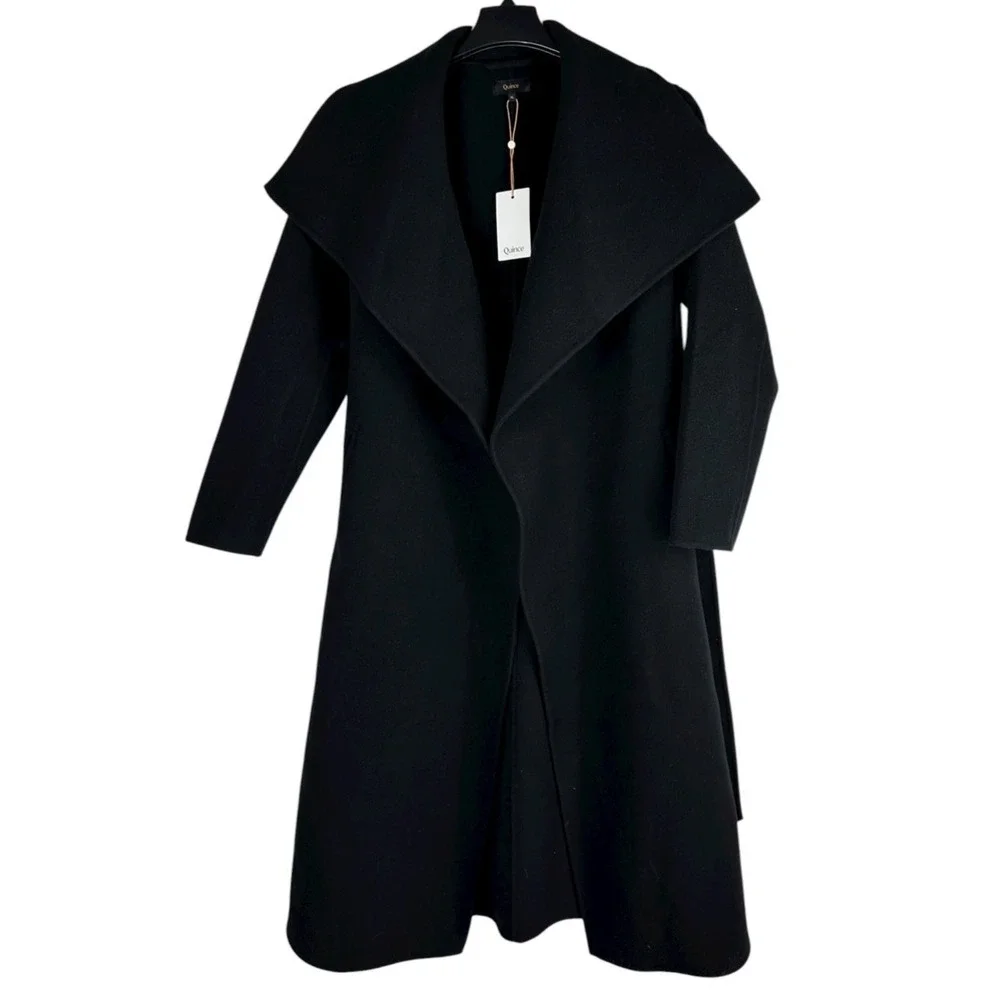 NWT Quince Double Faced Merino Wool Draped Collar Wrap Coat Long Tie Women's XL - Picture 15 of 16